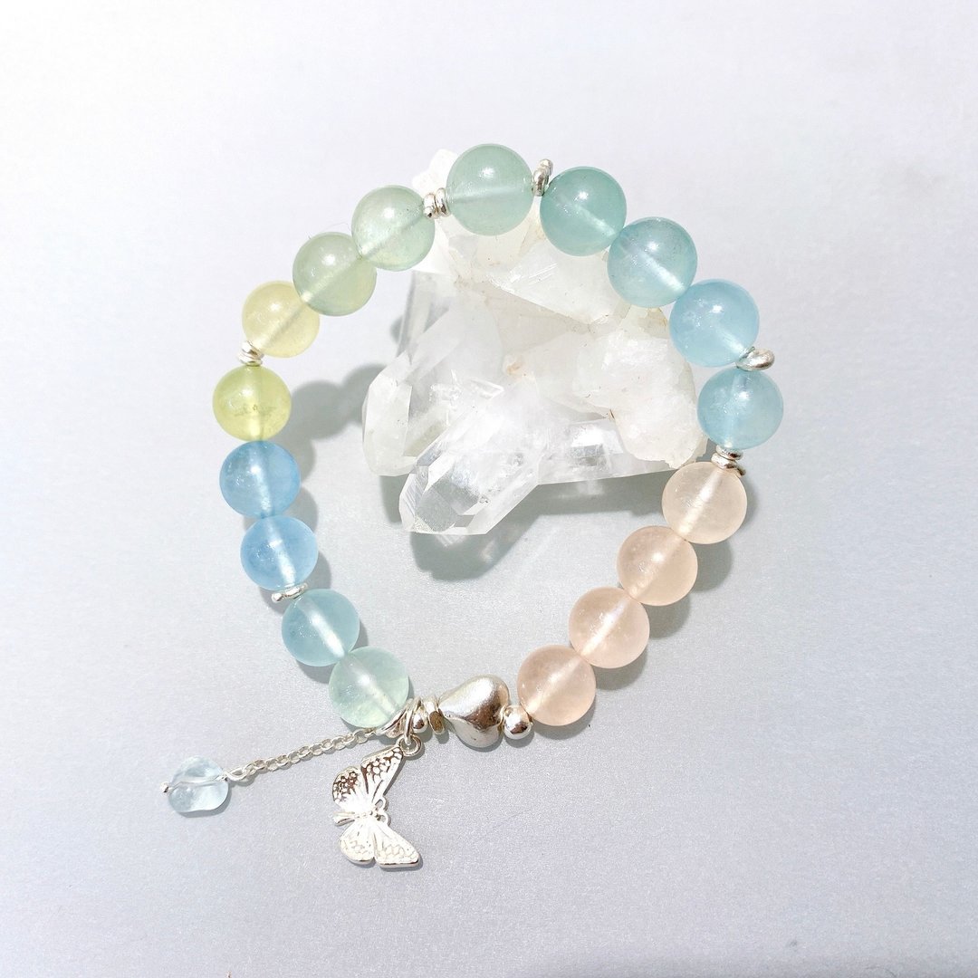 Ops Morganite bracelet-摩根石/银/粉嫩/天然石/手链/弹性/礼物 - 手链/手环 - 宝石 多色