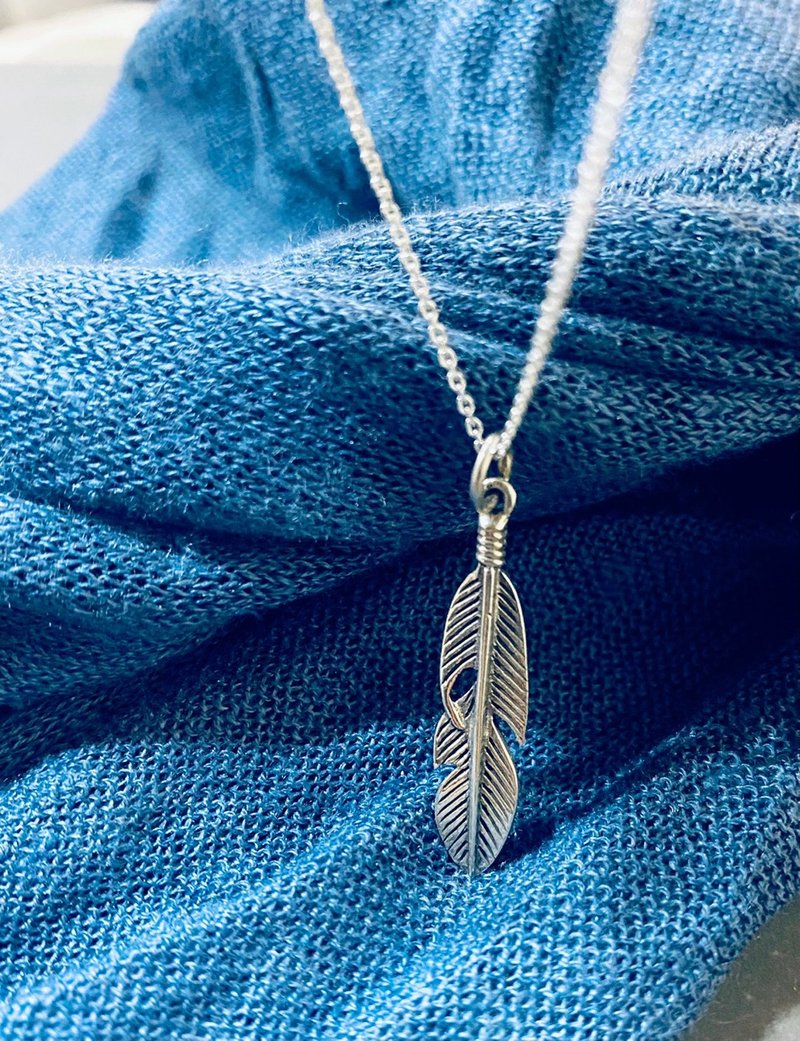 925纯银 羽毛造型 纯银项链 feather 复古 亮银 - 项链 - 纯银 银色