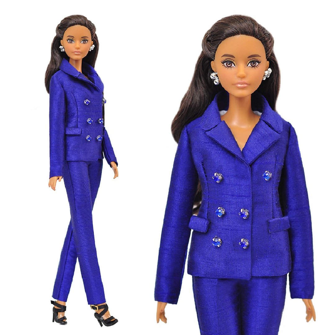 ELENPRIV blue suit jacket pants outfit Barbie doll 30cm 11 1/2 in Poppy Parker - 玩具/玩偶 - 聚酯纤维 蓝色