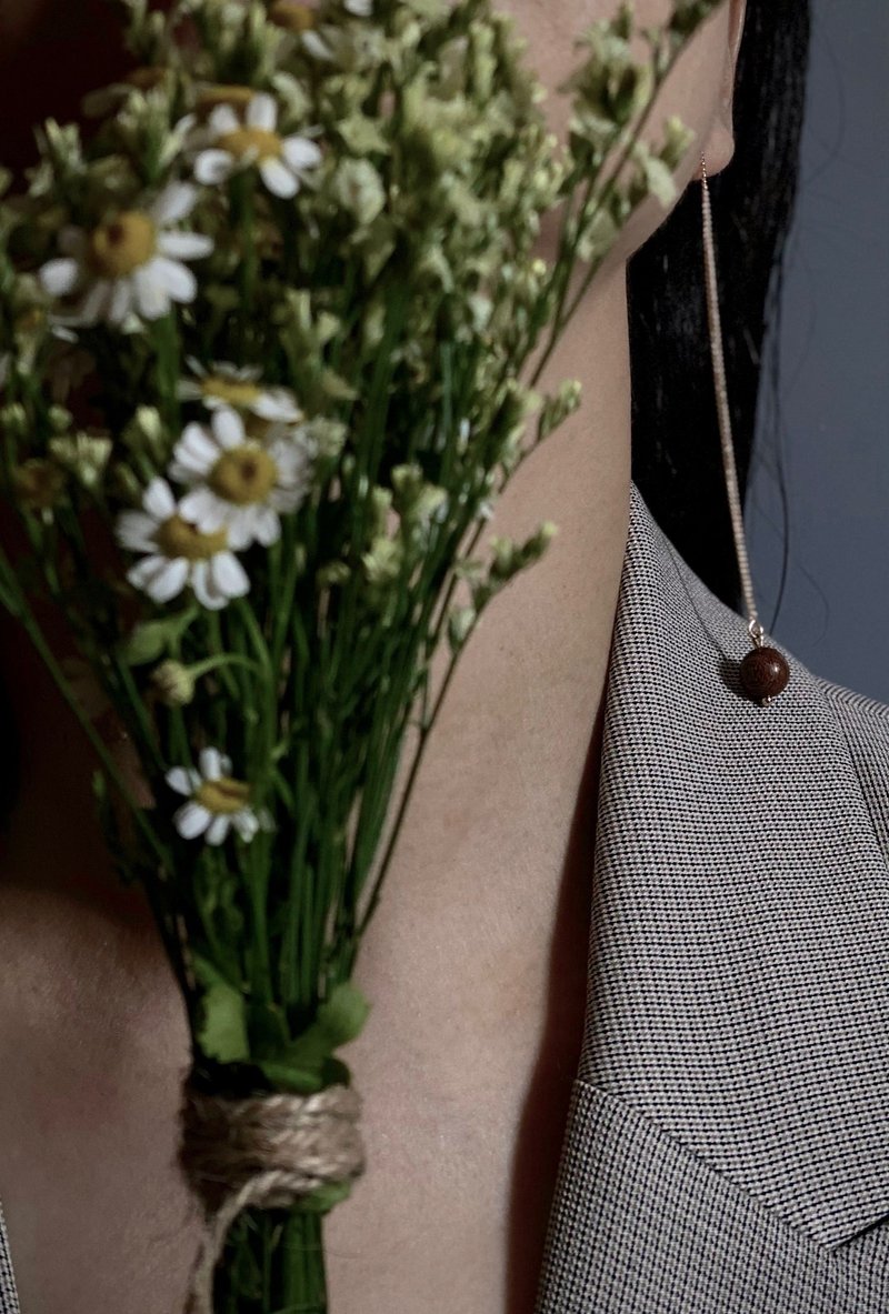 Exclamation_1 (手工打磨木球耳环) - 耳环/耳夹 - 木头 咖啡色