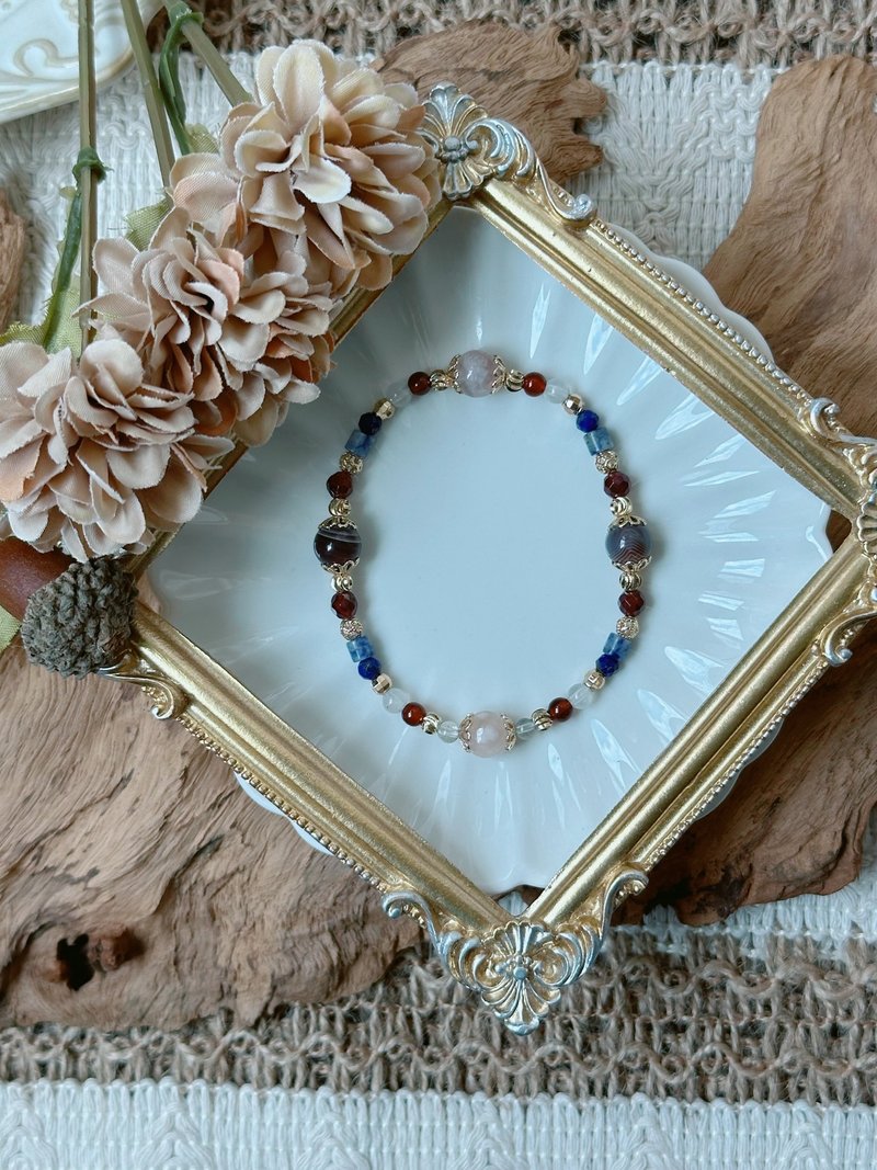 古董青花瓷 l 樱花玛瑙 缠丝玛瑙 拉长石 红石榴 青金石 水晶手链 - 手链/手环 - 水晶 蓝色