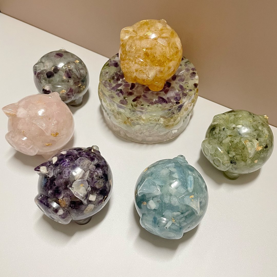 【手工制作】天然能量水晶 圆滚滚招财猪/水晶摆饰 - 摆饰 - 宝石 