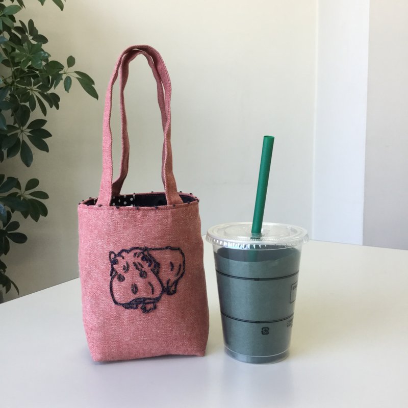 Cafe bag hippo mini tote - 手提包/手提袋 - 棉．麻 红色