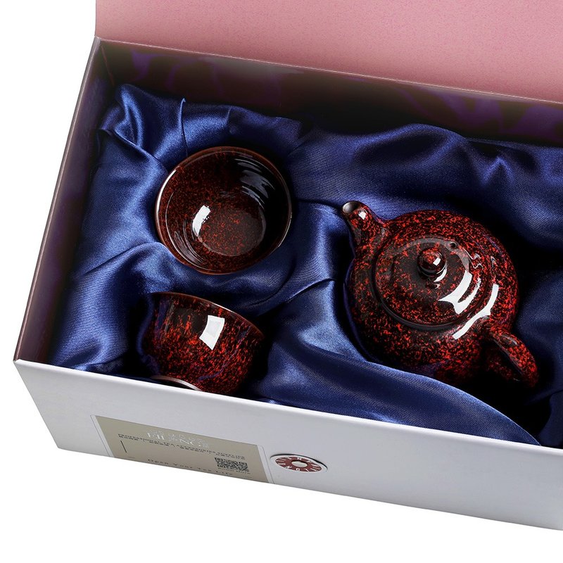 红-繁星天目3入礼盒(壶+2杯) - 茶具/茶杯 - 陶 红色