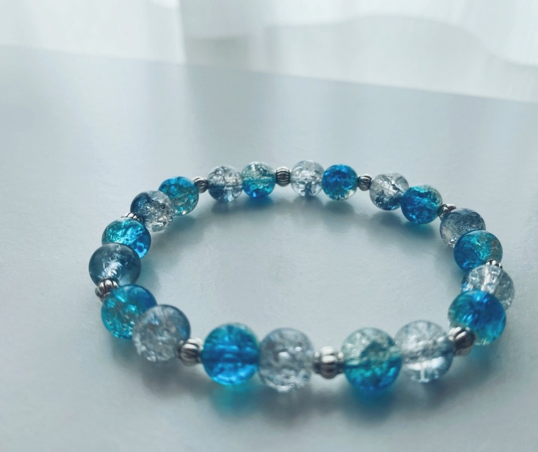 【深海系列】 8MM海蓝拼墨绿色裂纹珠手链 - 手链/手环 - 水晶 蓝色