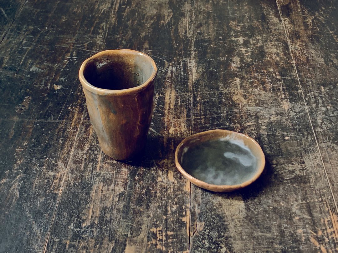 泥咖啡混色系阿丑茶杯 - 其他杯子 - 陶 咖啡色