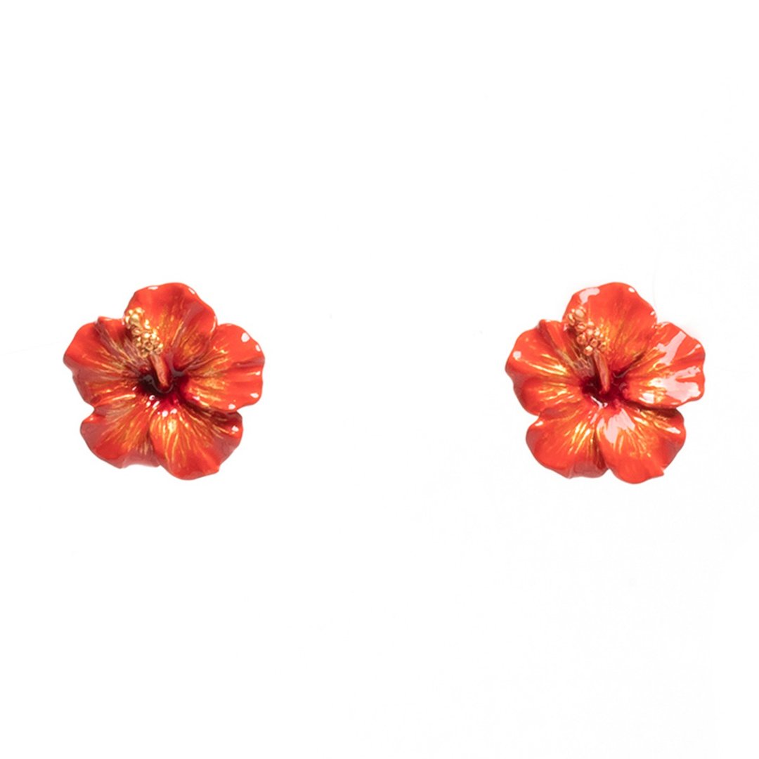 Hibiscus - 耳环/耳夹 - 其他金属 红色