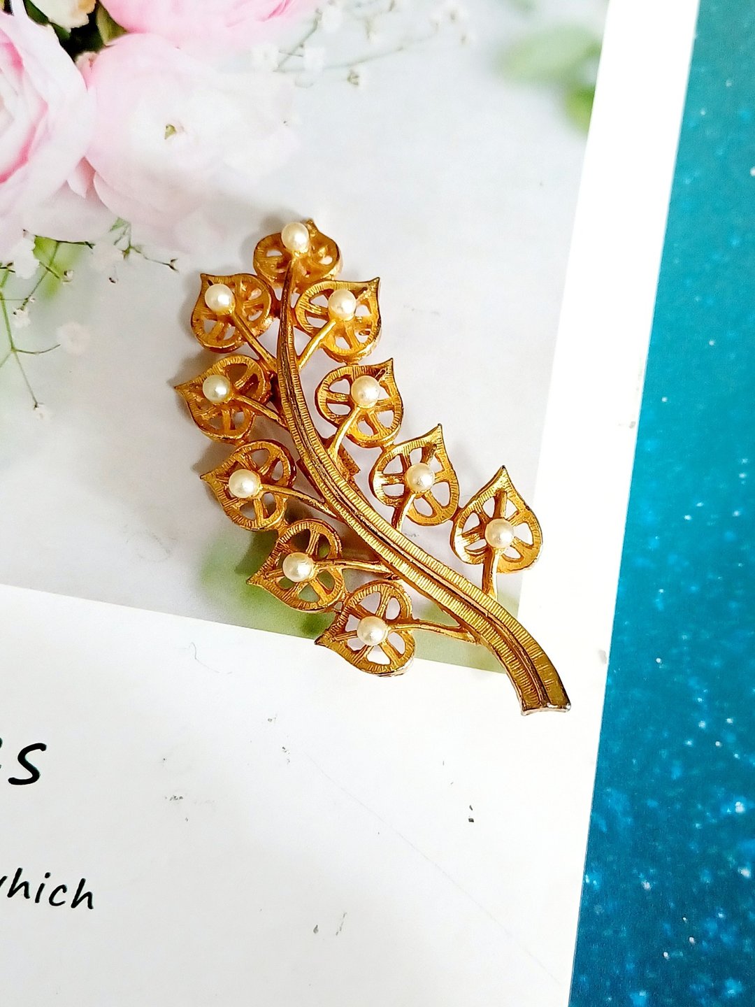 vintage jewelry 典雅风铃花珍珠 别针 胸针 - 胸针 - 其他金属 