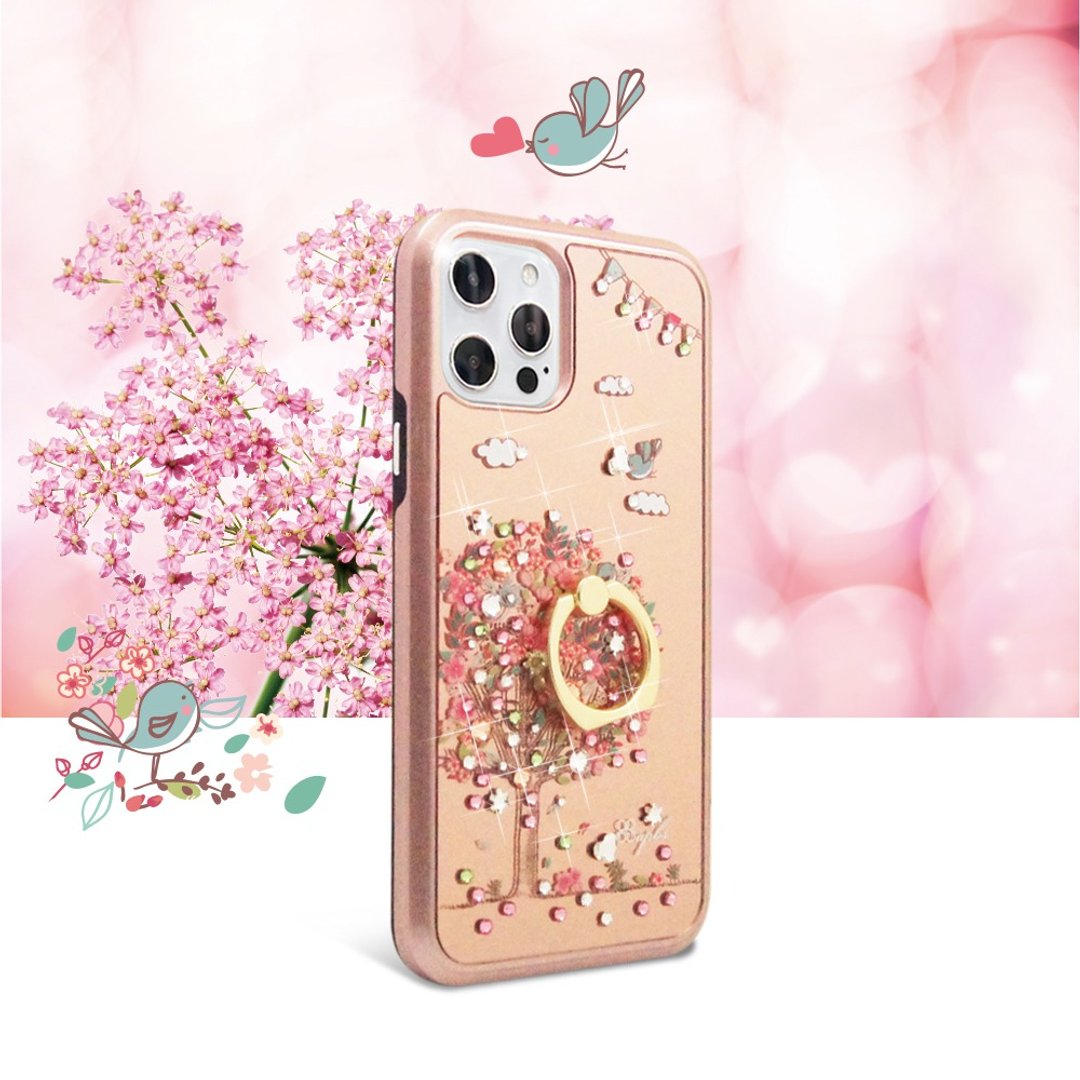 iPhone 12 全系列水晶彩钻全包镜面指环扣双料手机壳-相爱 - 手机壳/手机套 - 其他材质 多色