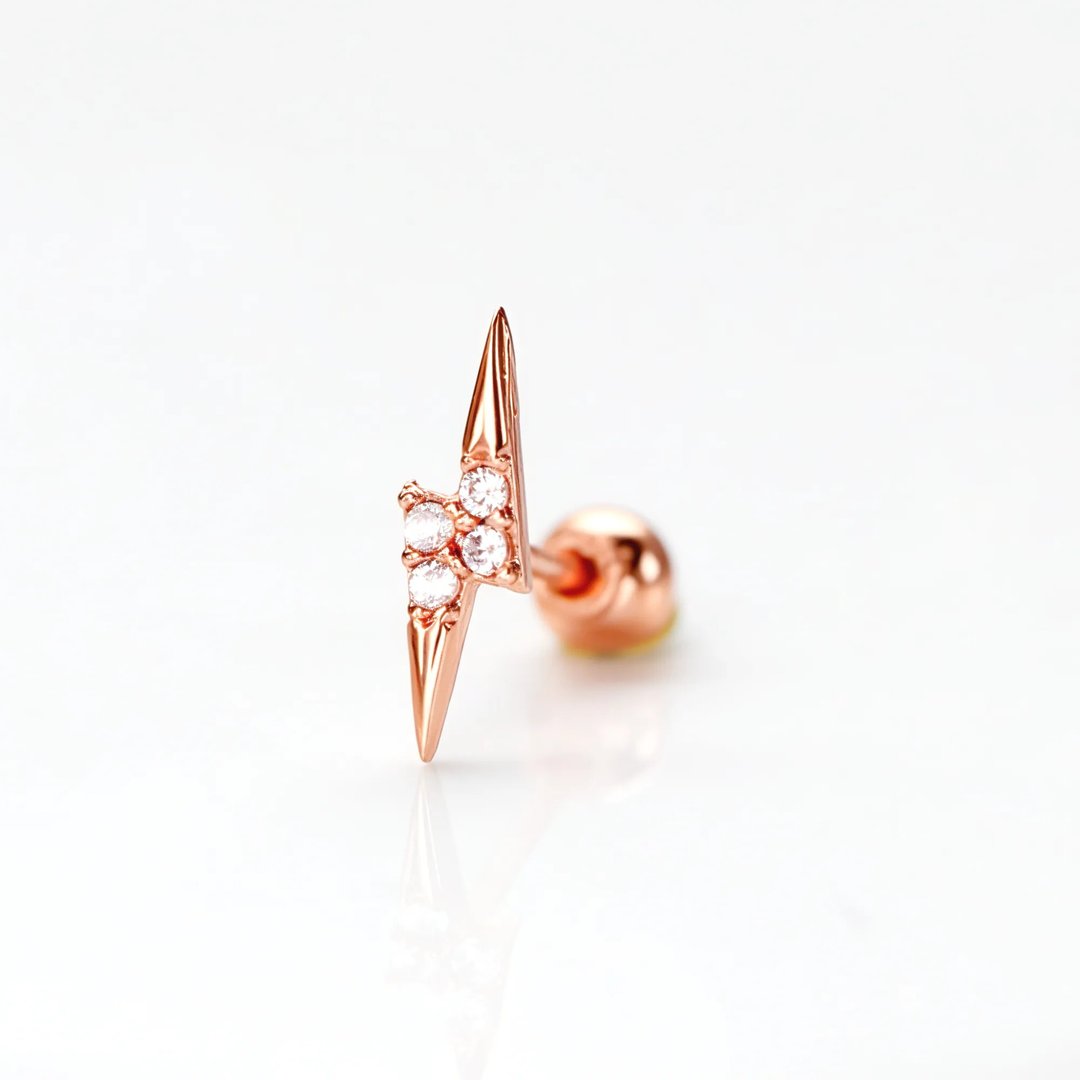14K 闪电钻锁珠耳环_MP336 (单个) - 耳环/耳夹 - 贵金属 金色