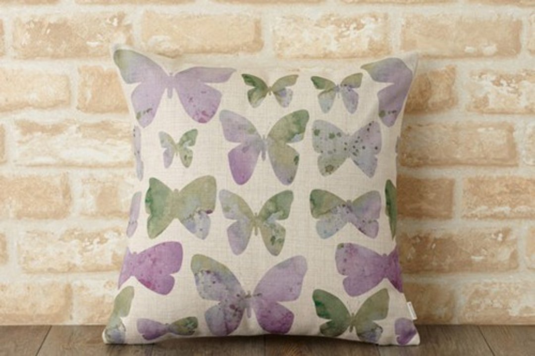 Cushion cover 45 × 45cm Scandinavian pattern spring butterfly Natural Linen butterfly jubileecushionse466a - 摆饰 - 棉 
