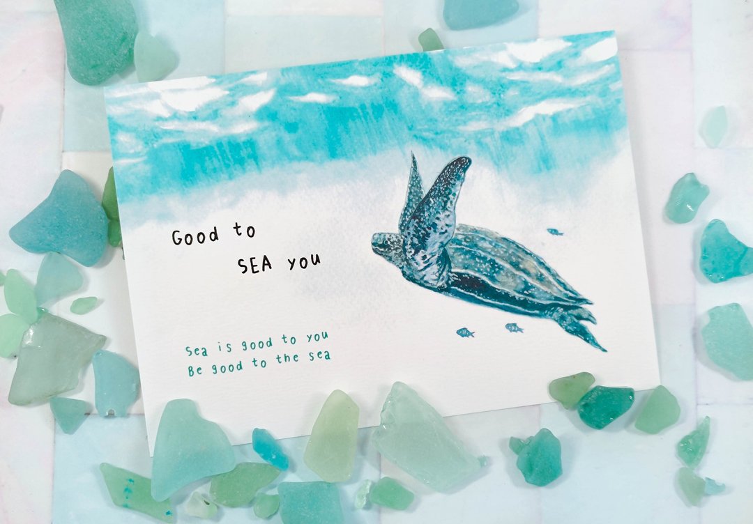 水彩革龟 Good to SEA you 明信片 - 卡片/明信片 - 纸 蓝色