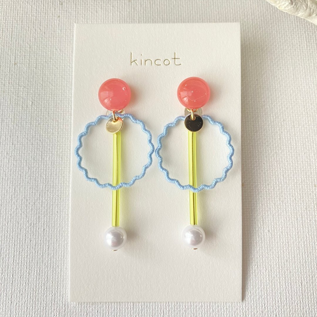 Mokumoku Earrings / Clip-On[Peach] - 耳环/耳夹 - 玻璃 多色