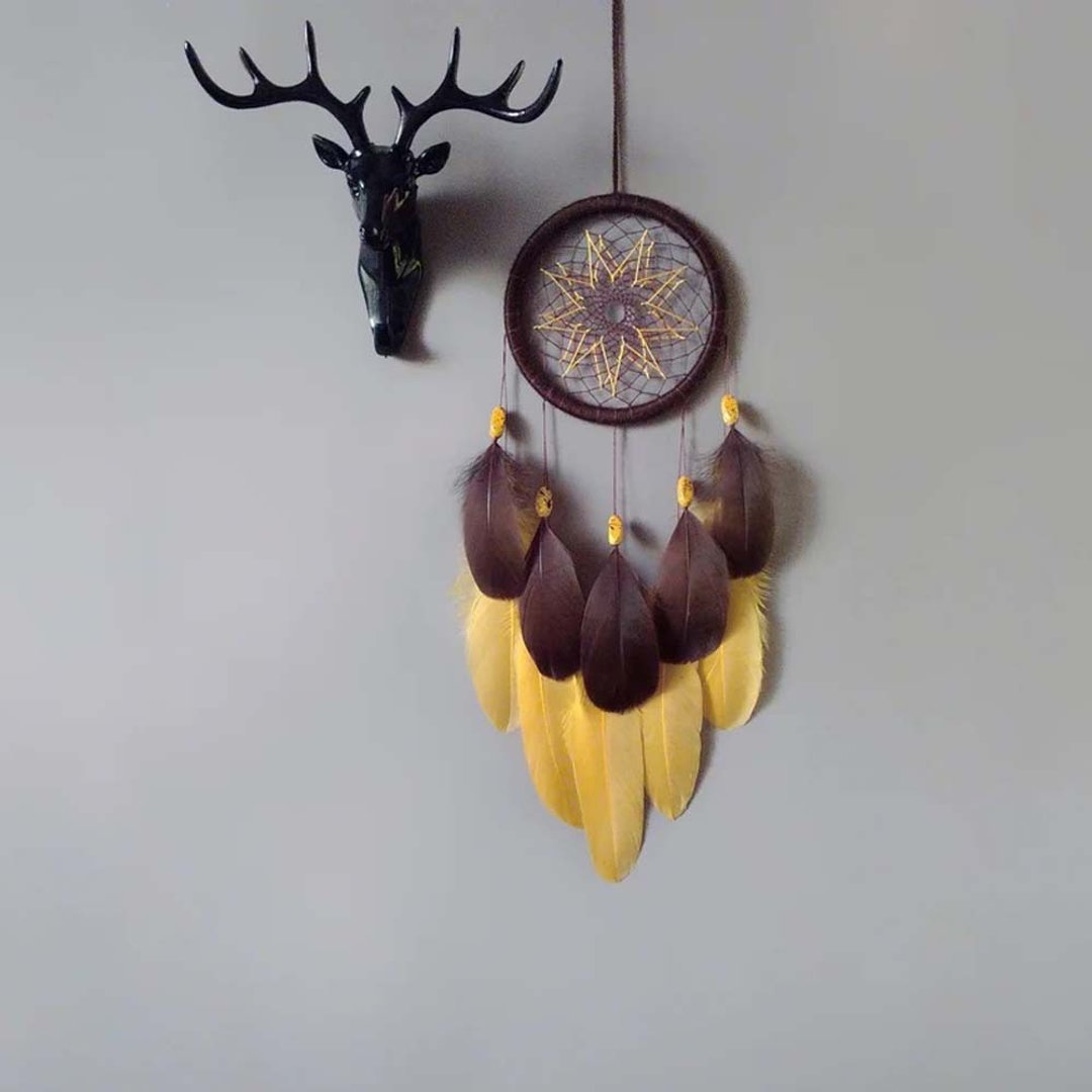 Brown yellow Dream catcher. Dream catcher wall hanging. Housewarming gift. - 墙贴/壁贴 - 其他材质 咖啡色