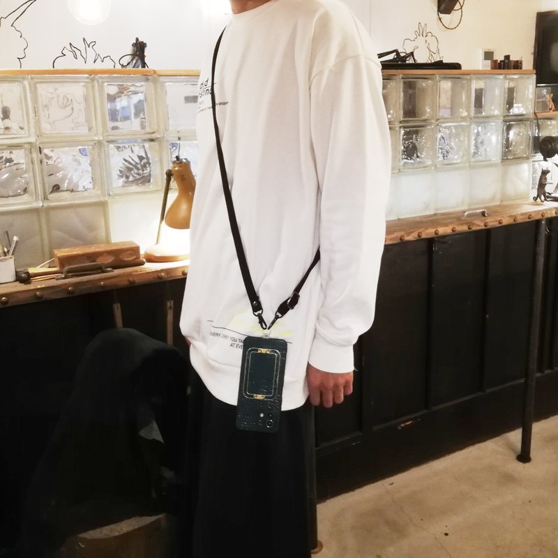 Recommended for men. Fashionable design and black color shoulder strap for everyday use (D) Wide smartphone strap with adjustable length - 手机壳/手机套 - 丝．绢 黑色