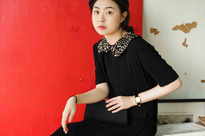 手作-手做双面用彼得潘领片-查理布朗与露西-立体植绒 - 领结/领巾 - 棉．麻 黑色