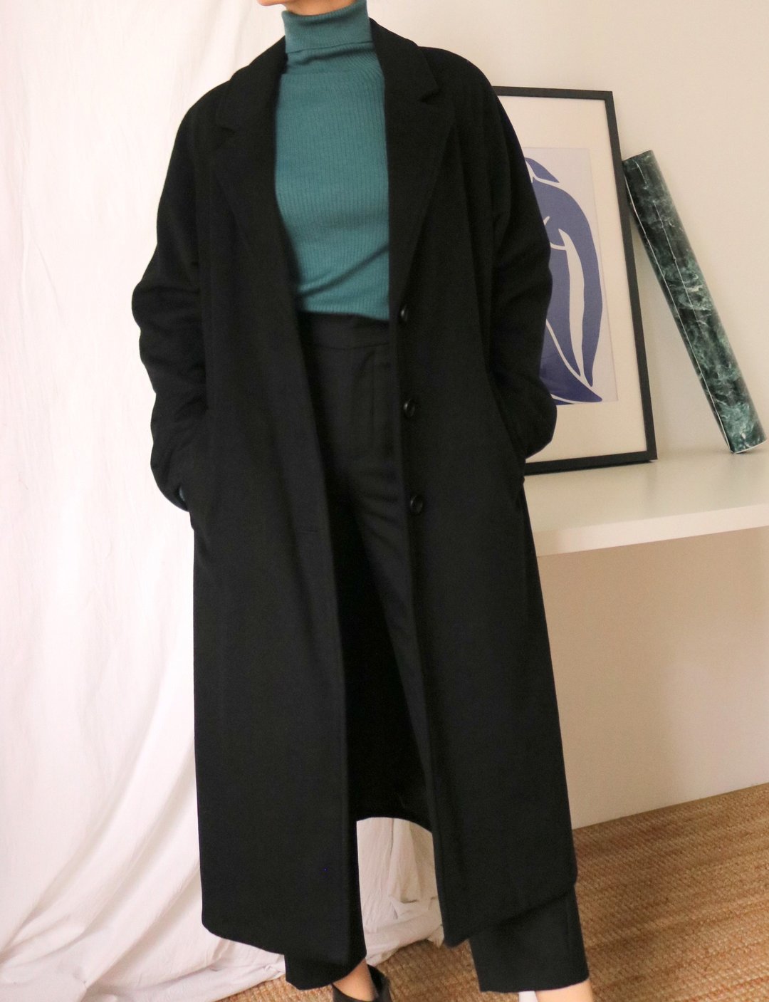 Ann Coat 黑色羊毛排扣长大衣 现货黑S-M - 女装休闲/机能外套 - 羊毛 