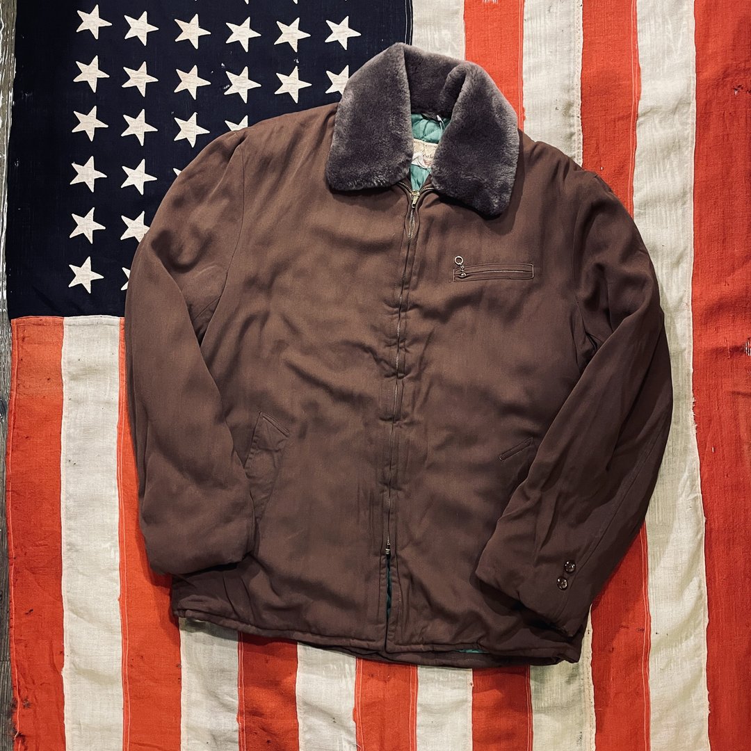 40s 50s Vintage Shanhouse Lined Fur Collar Jacket Crown Zipp - 男装外套 - 其他材质 咖啡色