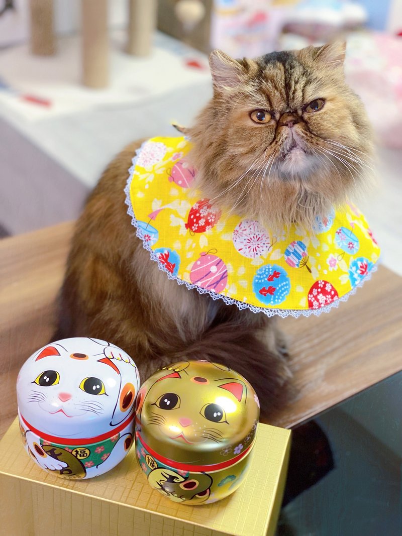 猫咪圆形口水肩 四合扣款 - 衣/帽 - 棉．麻 多色