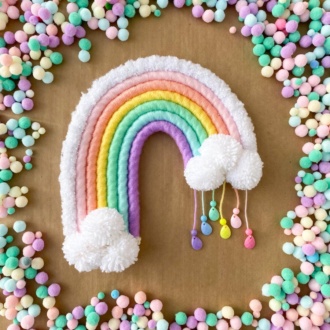 Pastel kawaii rainbow, Danish pastel, Woven wall hanging, Funny gift, Girl room - 墙贴/壁贴 - 其他材质 多色