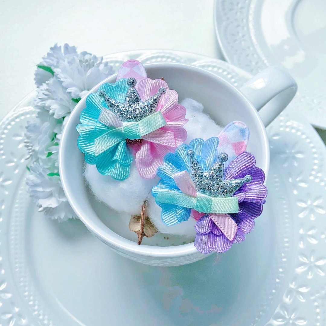 花边拼色皇冠渐层缎带婴幼儿发夹发饰组 - 婴儿饰品 - 其他材质 多色