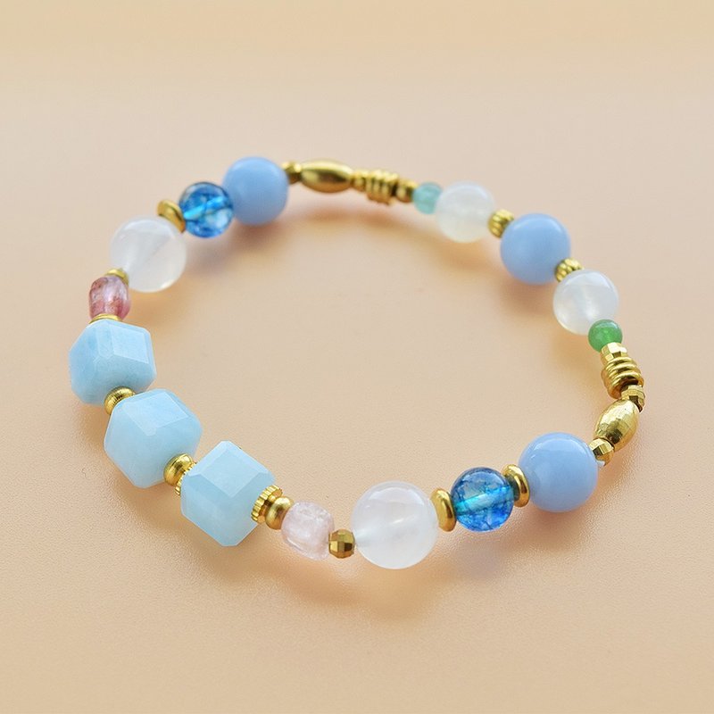 蓝调时分│海蓝宝 碧玺 月光石 孔雀蓝水晶 天使石 手链 - 手链/手环 - 半宝石 多色