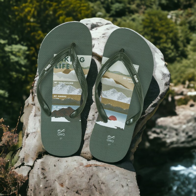 男款文创绘图夹脚拖鞋 软Q止滑耐磨人字拖鞋 LE -台湾五岳- - 拖鞋 - 橡胶 多色