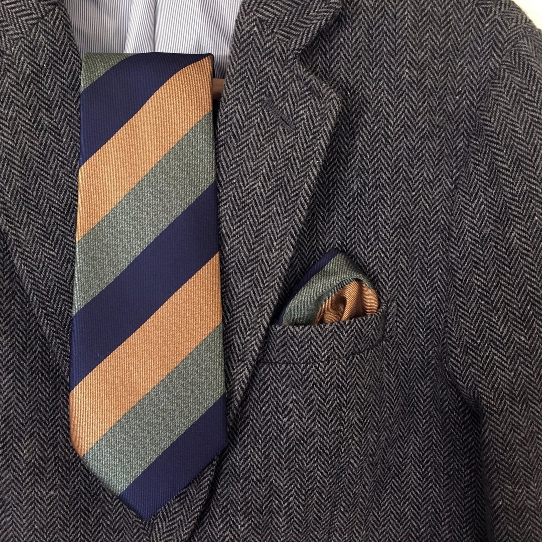 Necktie Gold Emerald Blue Tie Set with Pocket Square - 领带/领带夹 - 聚酯纤维 多色