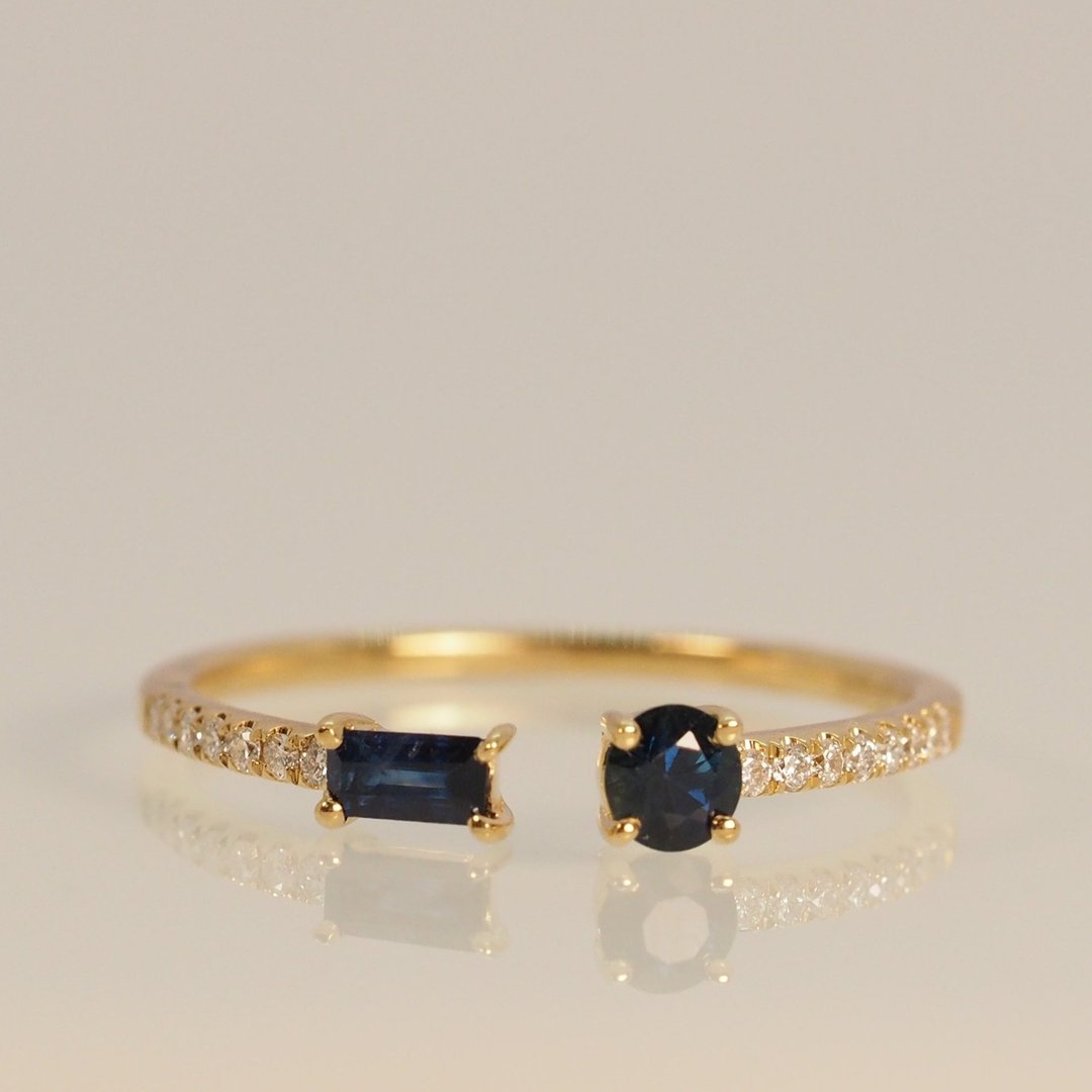 18K金蓝宝戒指 Blue Sapphire Symbol Diamond Ring - 戒指 - 贵金属 