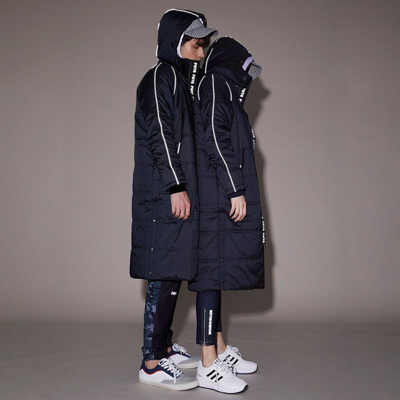 【中性款】防风防拨水可拆帽铺棉长版外套 / 黑色 - 男装外套 - 聚酯纤维 黑色