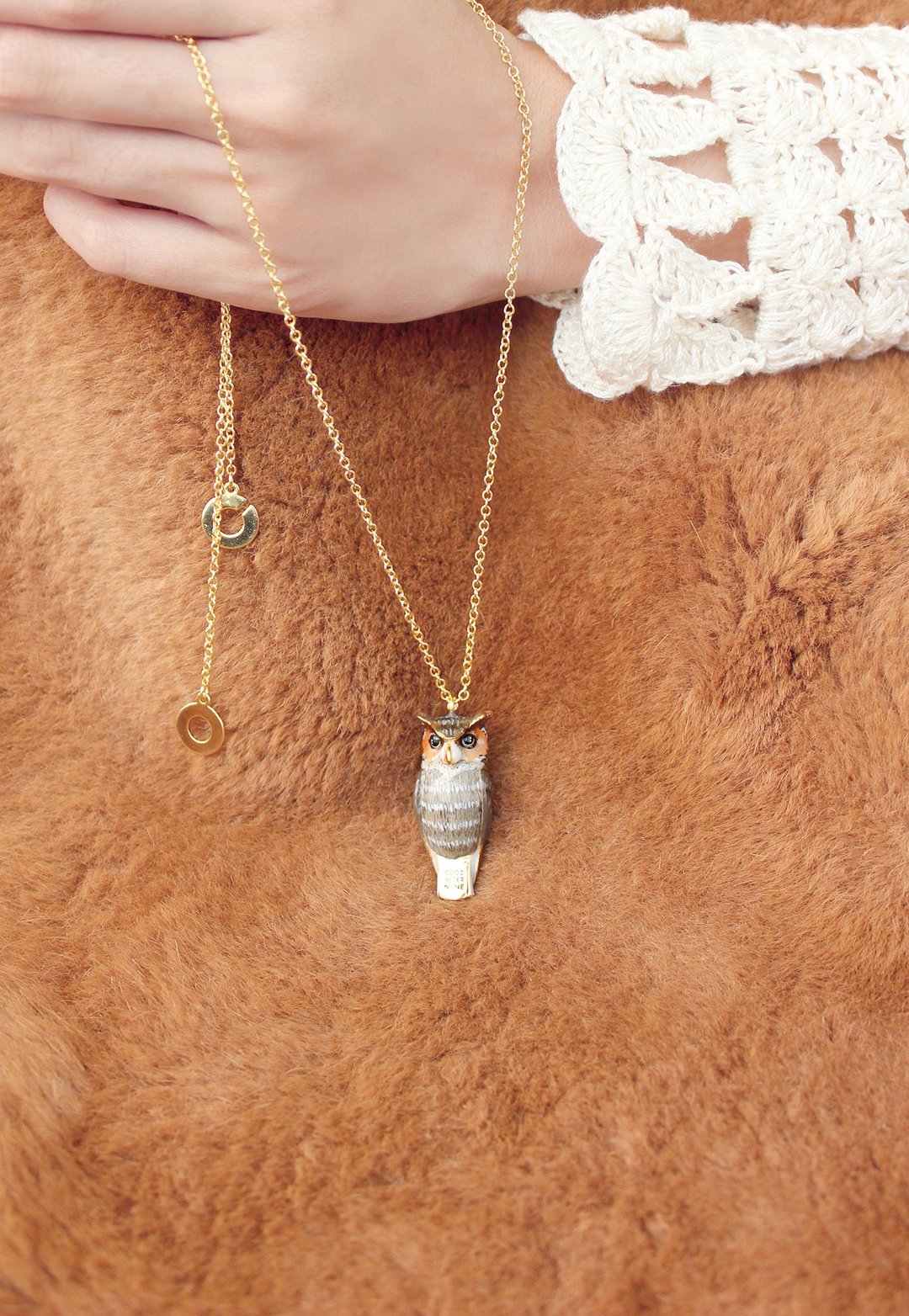 Merry, Great Horn Owl whistle pendent Necklace. - 项链 - 铜/黄铜 卡其色
