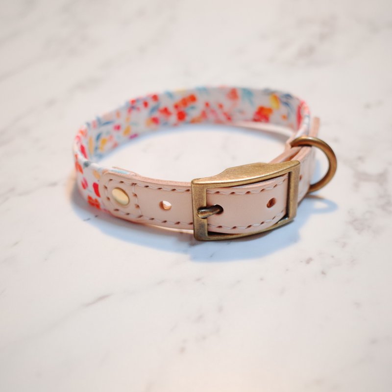 狗 项圈 M号 春天的友谊 小碎花 植楺皮 附铃铛 可加购吊牌 - 项圈/牵绳 - 棉．麻 