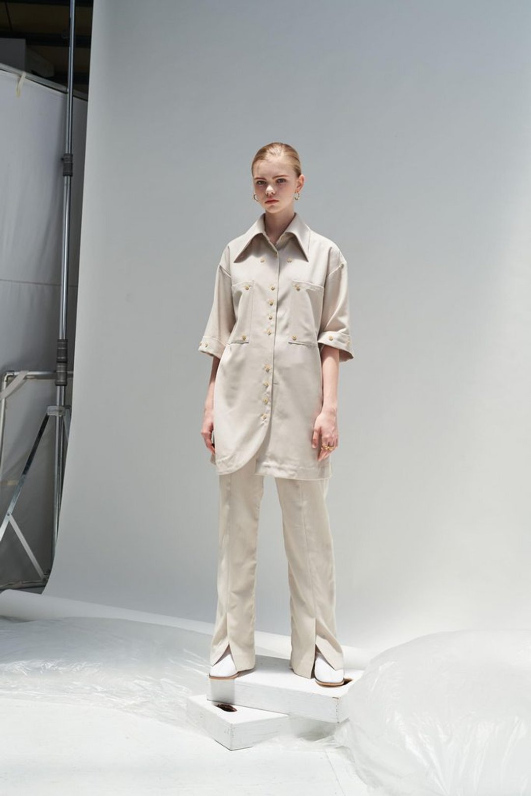 2019 A/W /简约/羊毛/混纺/不对称/反折袖/衬衫 - 女装衬衫 - 其他人造纤维 