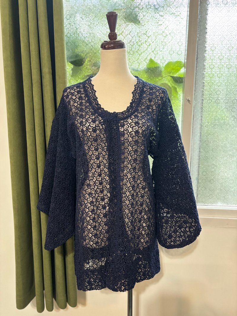 深蓝钩针蕾丝花边古着道行 - 女装休闲/机能外套 - 聚酯纤维 蓝色