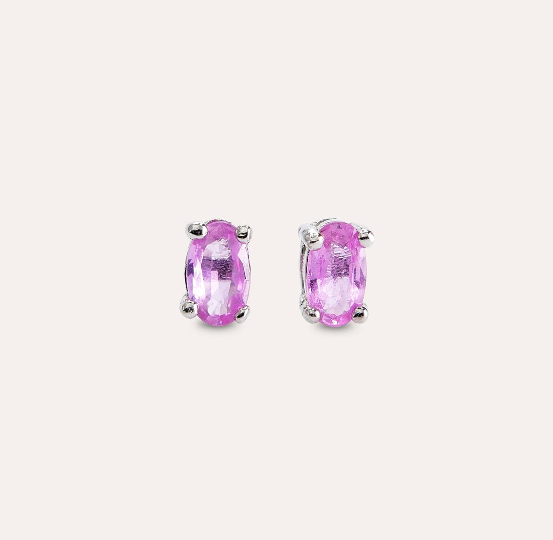安珠 粉刚 粉色 椭圆 3*5mm 耳环 经典系列 Oval E 宝石银饰 AND - 耳环/耳夹 - 银 粉红色
