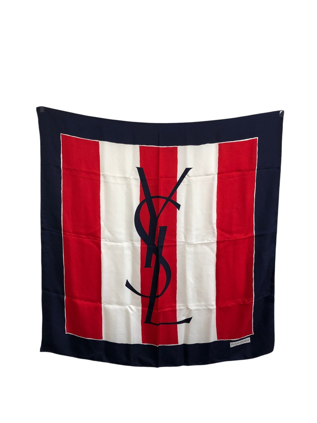 【日本直送 名牌中古包】Yves Saint Laurent 圣罗兰 丝巾 海军蓝 红 YSL 丝绸 8bb6cj - 丝巾 - 丝．绢 蓝色