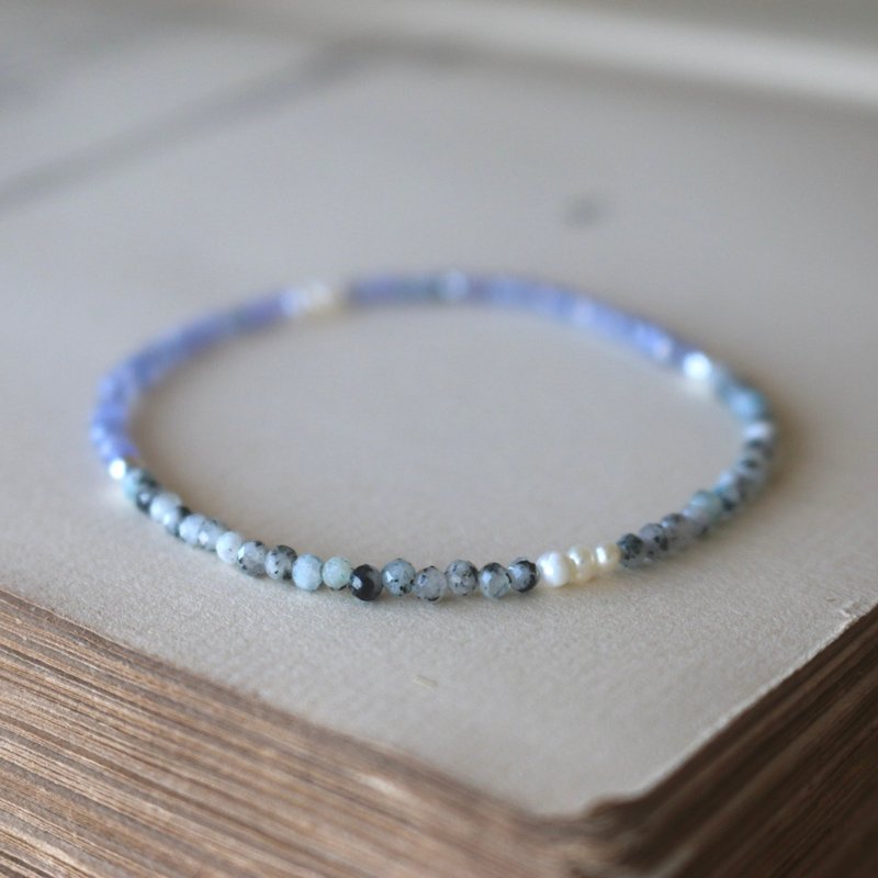 弹性手环 蓝磷石 坦桑石 天然珍珠 - 好成绩 - - 手链/手环 - 宝石 蓝色