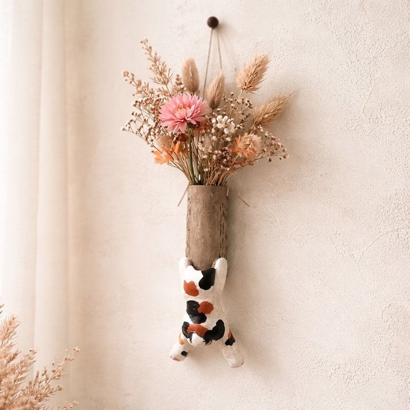 稀有公三花猫壁挂单枝花器 - 花瓶/陶器 - 树脂 多色