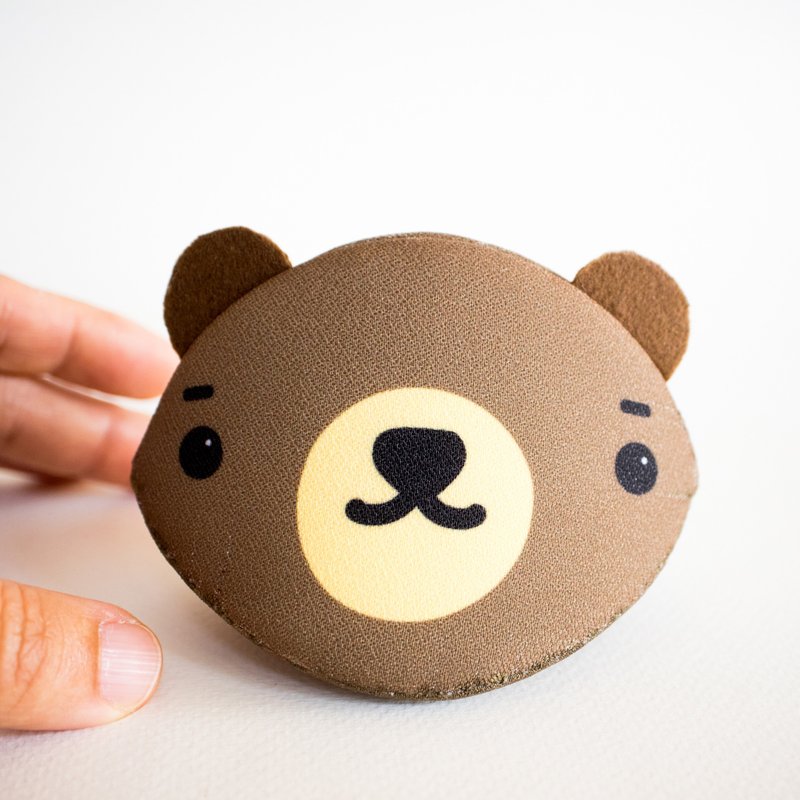 Brown bear Accessory purse. Japanese style bag. - 零钱包 - 棉．麻 咖啡色