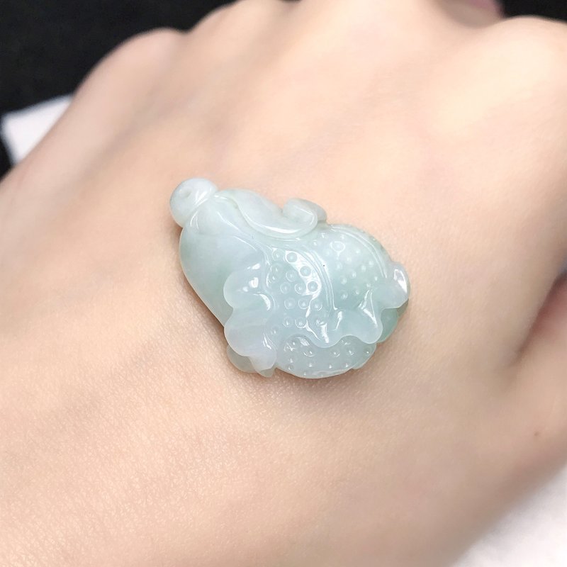 冰种翡翠巧雕白菜 | 天然缅甸A货翡翠 | 送礼 - 耳环/耳夹 - 玉石 透明