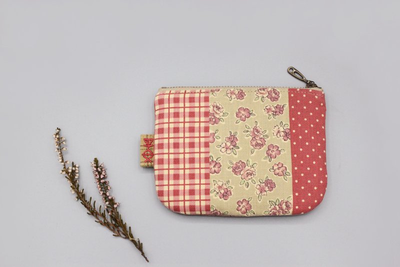 平安小乐包-复古粉红米底小花儿,双面双色日本棉麻小钱包 - 零钱包 - 棉．麻 粉红色