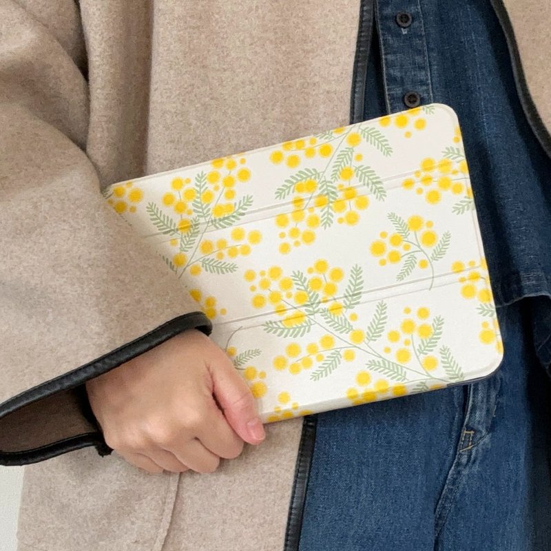 附笔架的笔记本式 iPad 保护套 [Mimosa] 三折支架功能的软保护套 - 平板/电脑保护壳 - 人造皮革 黄色