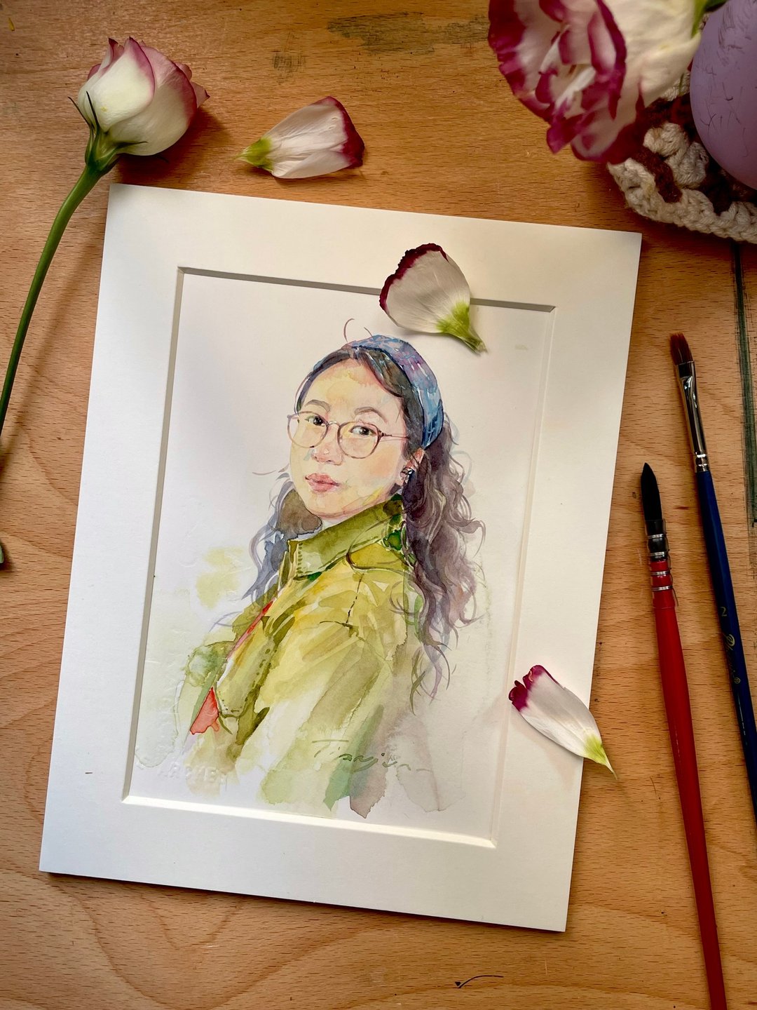 恬纸纯手绘水彩人物肖像定制 - 订制画像 - 纸 绿色