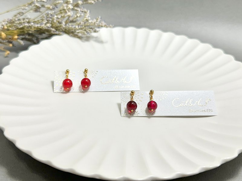 【灵动之石系列耳环】可混搭/红色系 - 耳环/耳夹 - 铜/黄铜 红色