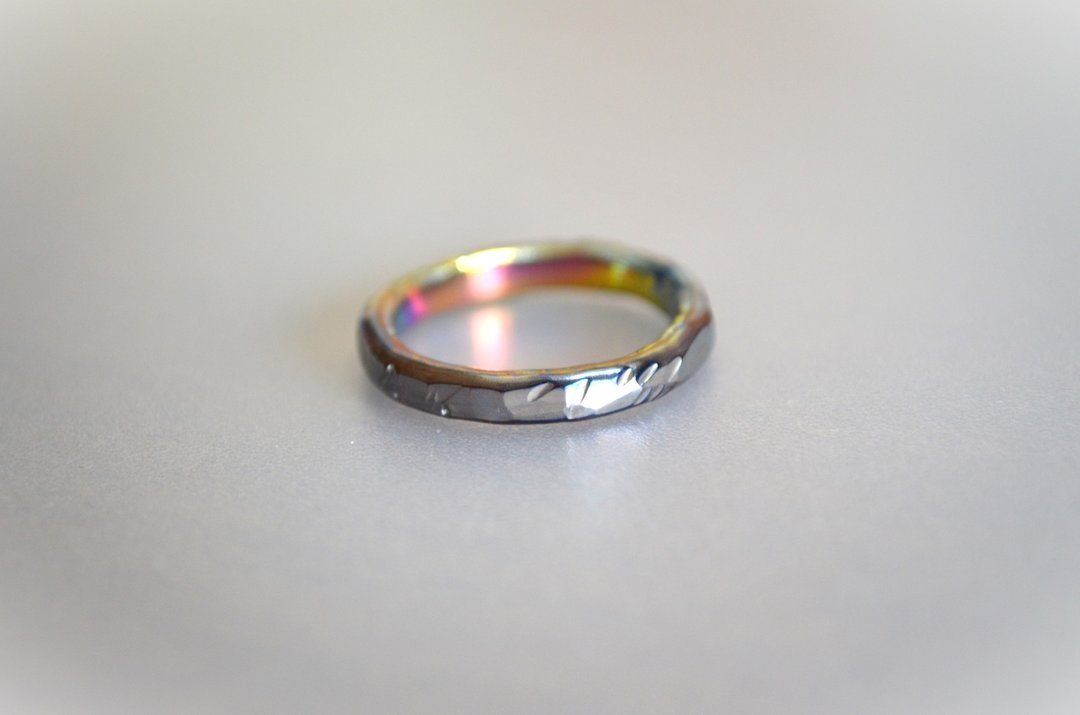 Titanium ring・钛金属戒指・暗银色岩石・15号 - 戒指 - 其他金属 灰色