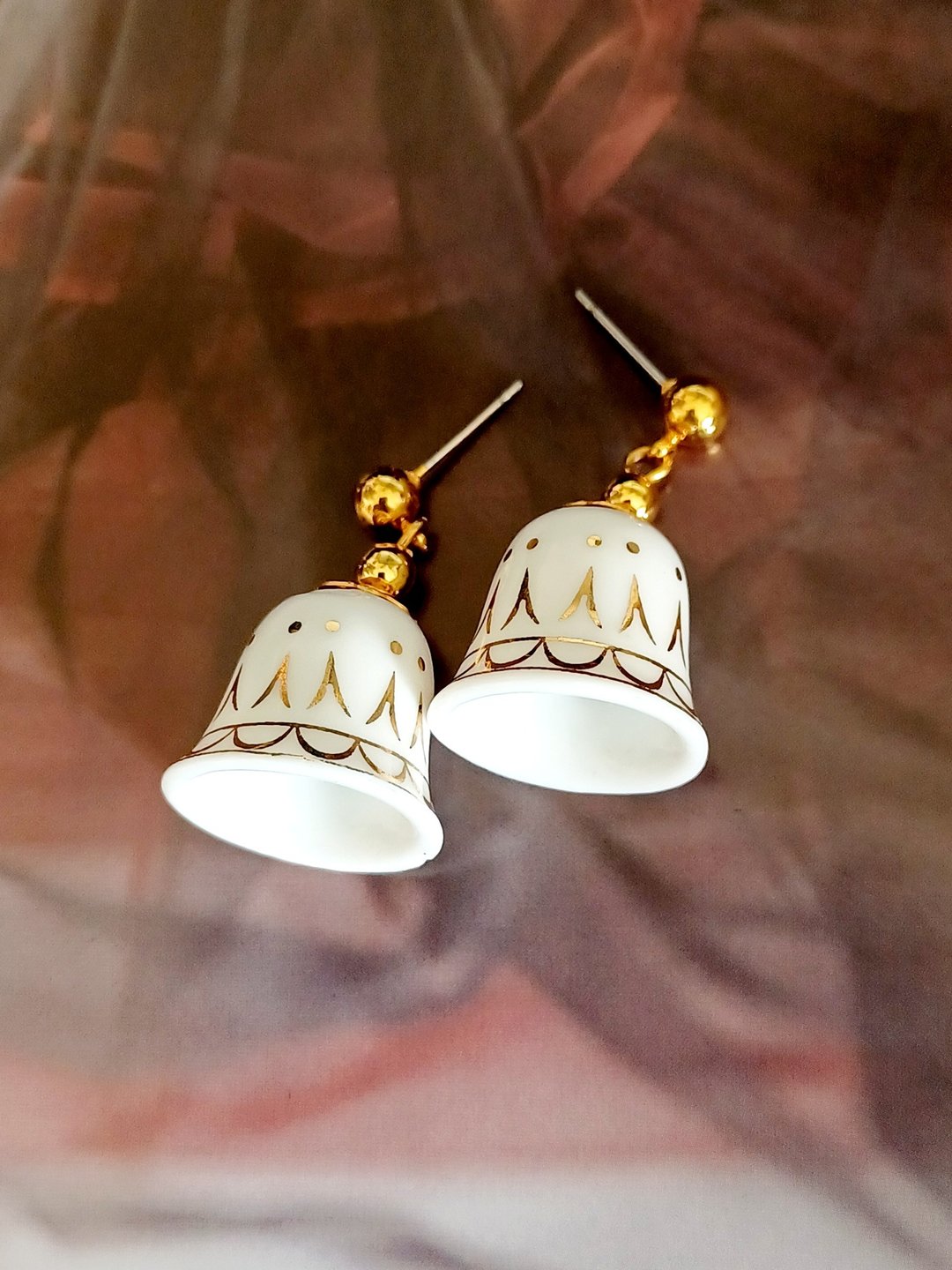 vintage jewelry  AVON 勾金陶瓷铃铛 针式耳环 - 耳环/耳夹 - 其他金属 