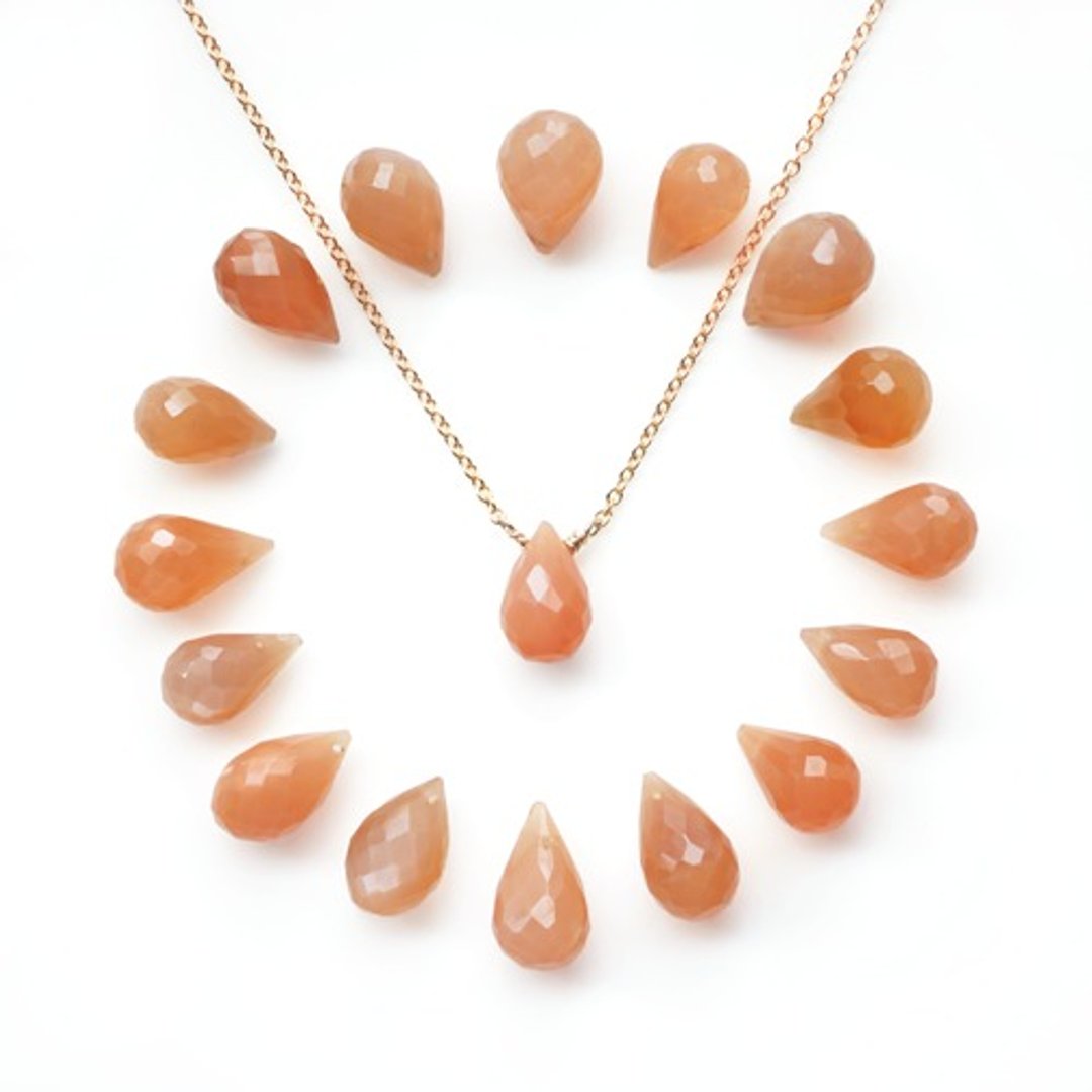 orange moonstone drop necklace Frances - 项链 - 宝石 橘色