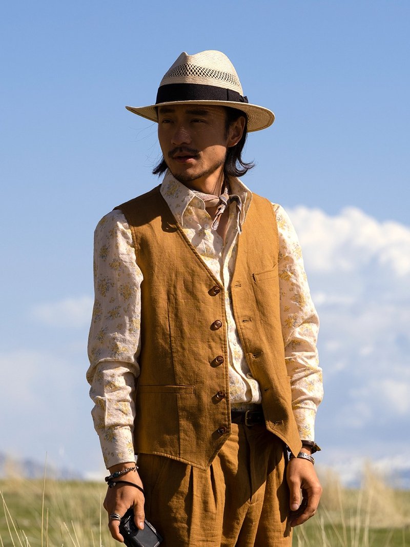 SOARIN英伦复古棉麻休闲西装马甲(2421B70) - 男装背心 - 棉．麻 咖啡色