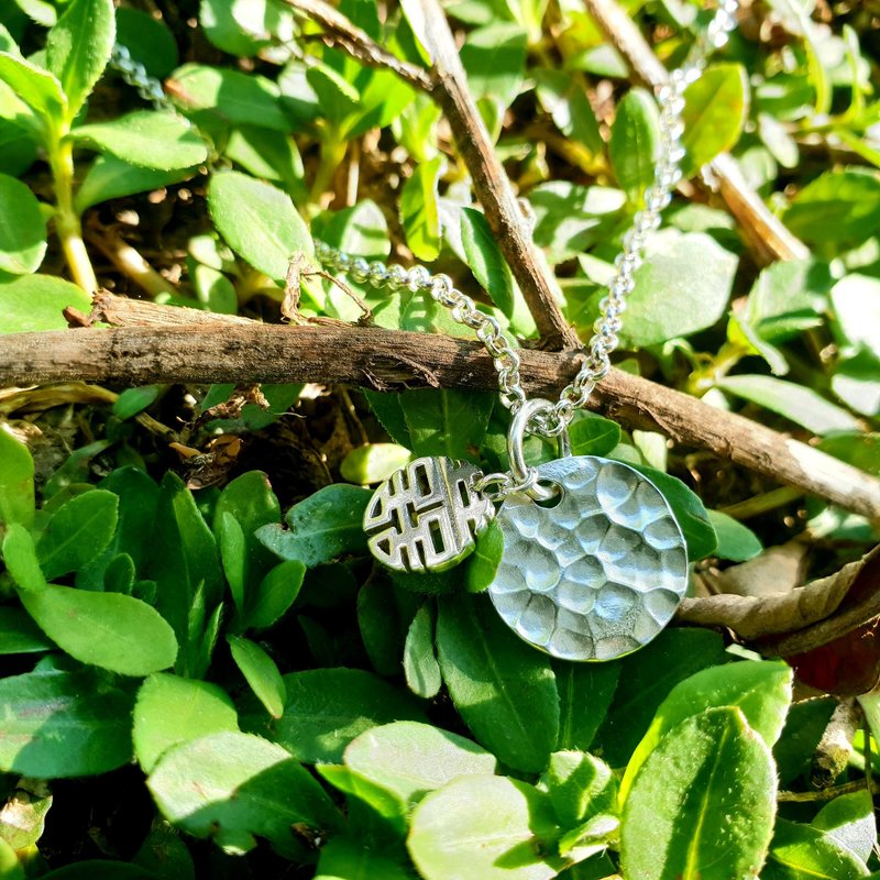 V29款-做不出一样的银项链-水波纹+囍字-999+925纯银项链御匠敲饰 - 项链 - 银 银色