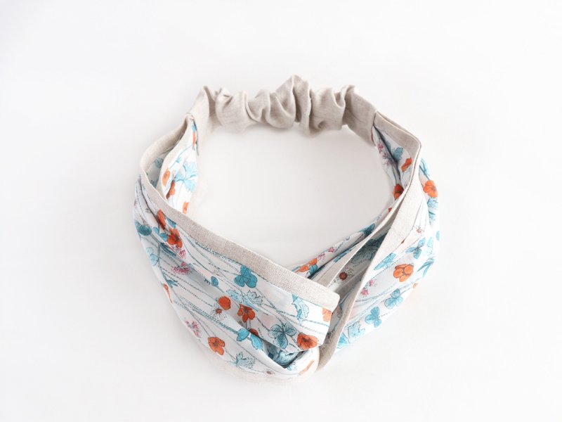 Liberty (Eternal Josephines Garden) and beige white Linen hairband - 发带/发箍 - 棉．麻 白色